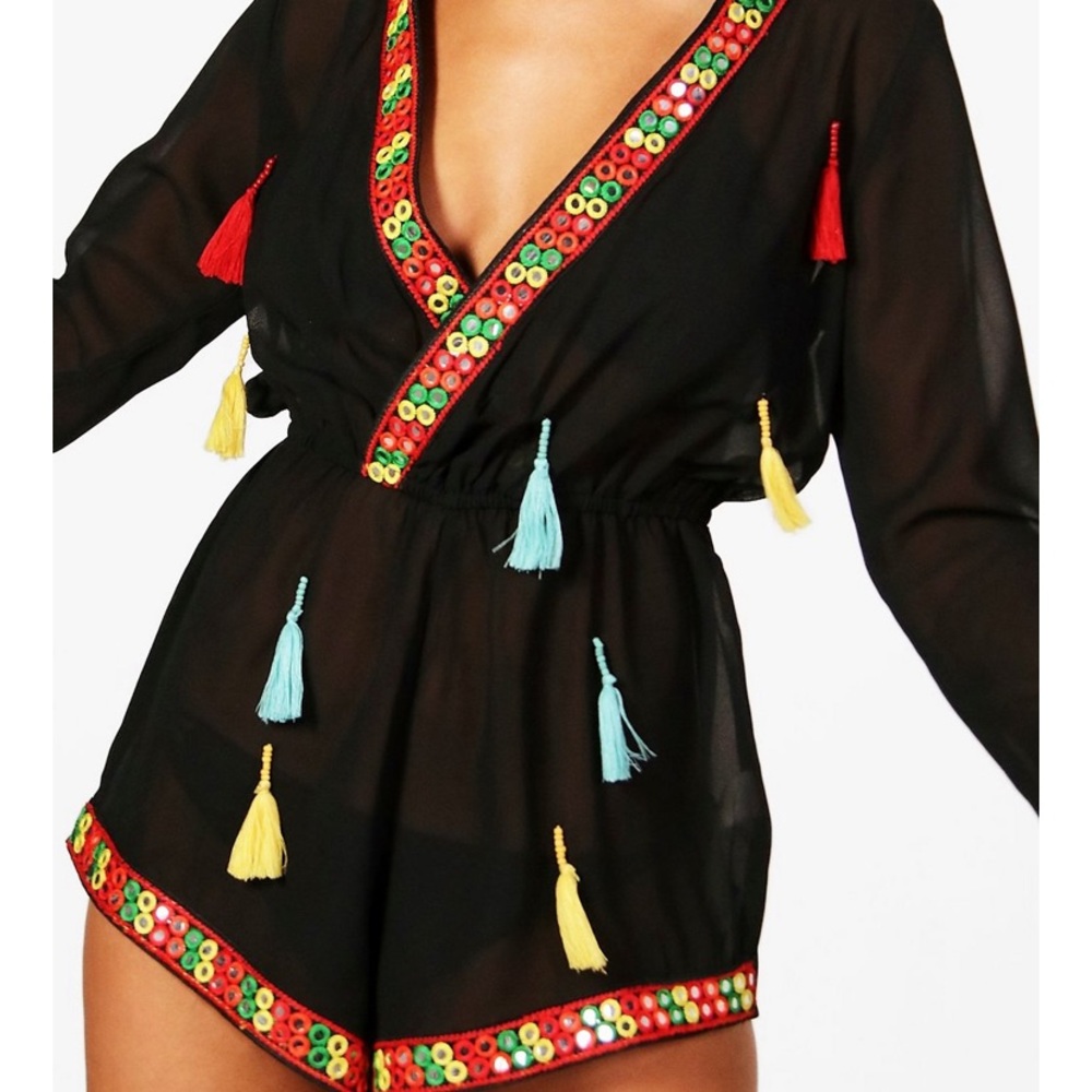 Tassel Embroidered Beach Playsuit